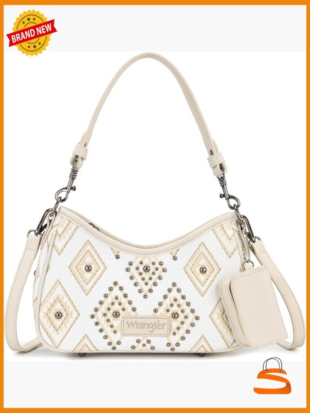 Western Aztec Crescent Hobo Shoulder Bag with Detachable Pouch